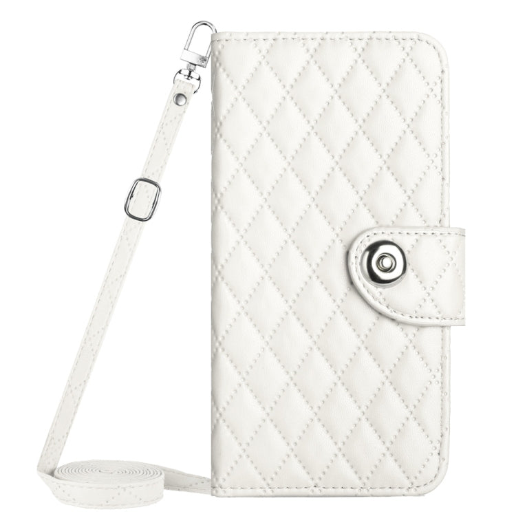 For Samsung Galaxy S24 5G Rhombic Texture Flip Leather Phone Case with Long Lanyard(White) - HoMEdemic™ 