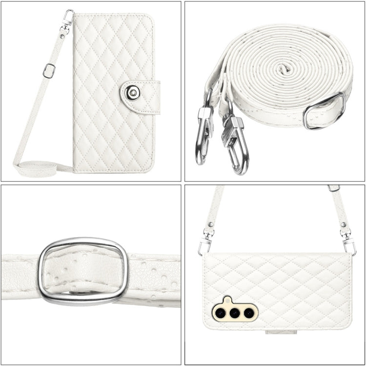 For Samsung Galaxy S24 5G Rhombic Texture Flip Leather Phone Case with Long Lanyard(White) - HoMEdemic™ 