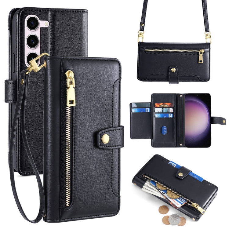 For Samsung Galaxy S24 5G Sheep Texture Cross-body Zipper Wallet Leather Phone Case(Black) - HoMEdemic™ 