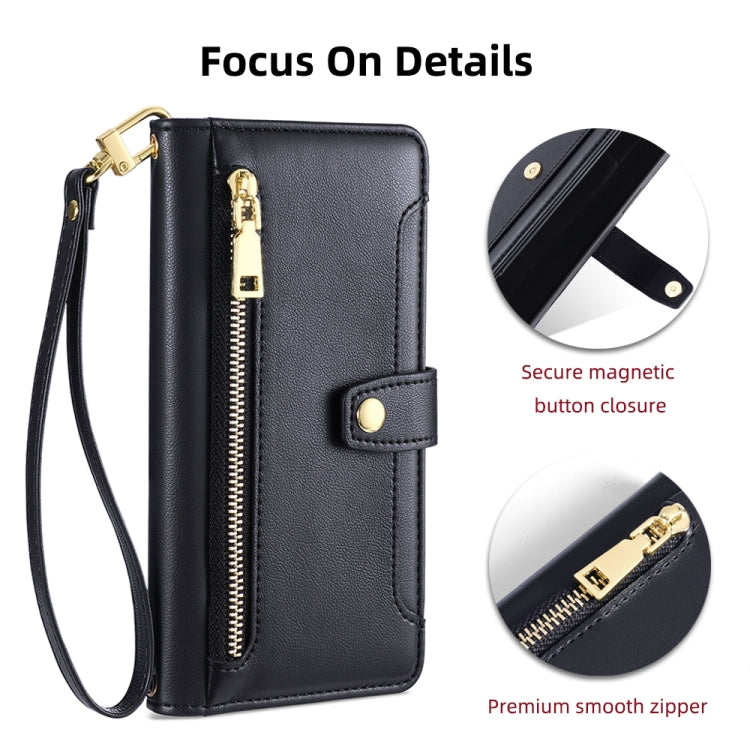 For Samsung Galaxy S24 5G Sheep Texture Cross-body Zipper Wallet Leather Phone Case(Black) - HoMEdemic™ 