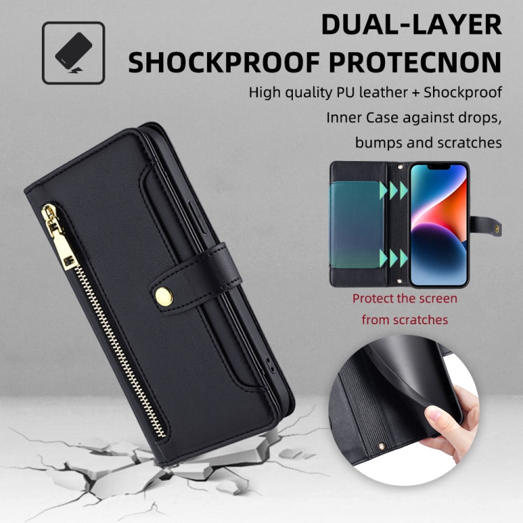 For Samsung Galaxy S24 5G Sheep Texture Cross-body Zipper Wallet Leather Phone Case(Black) - HoMEdemic™ 