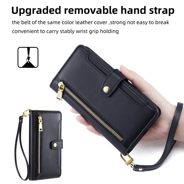 For Samsung Galaxy S24 5G Sheep Texture Cross-body Zipper Wallet Leather Phone Case(Black) - HoMEdemic™ 