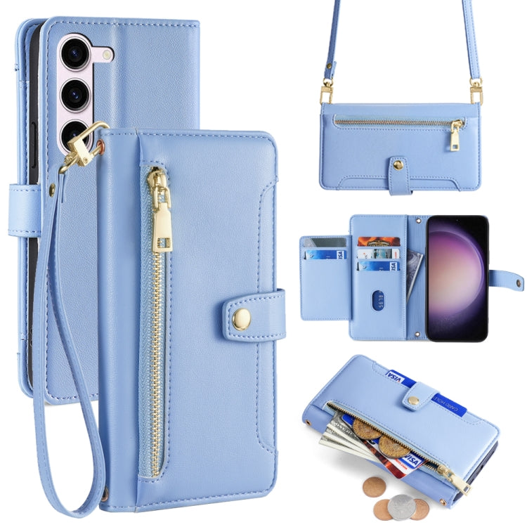 For Samsung Galaxy S24 5G Sheep Texture Cross-body Zipper Wallet Leather Phone Case(Blue) - HoMEdemic™ 