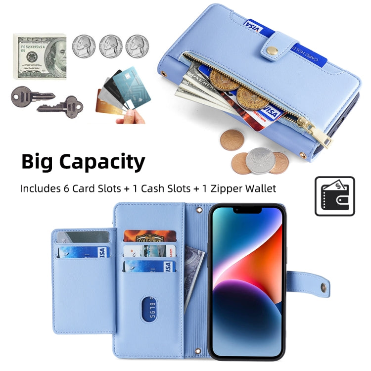 For Samsung Galaxy S24 5G Sheep Texture Cross-body Zipper Wallet Leather Phone Case(Blue) - HoMEdemic™ 