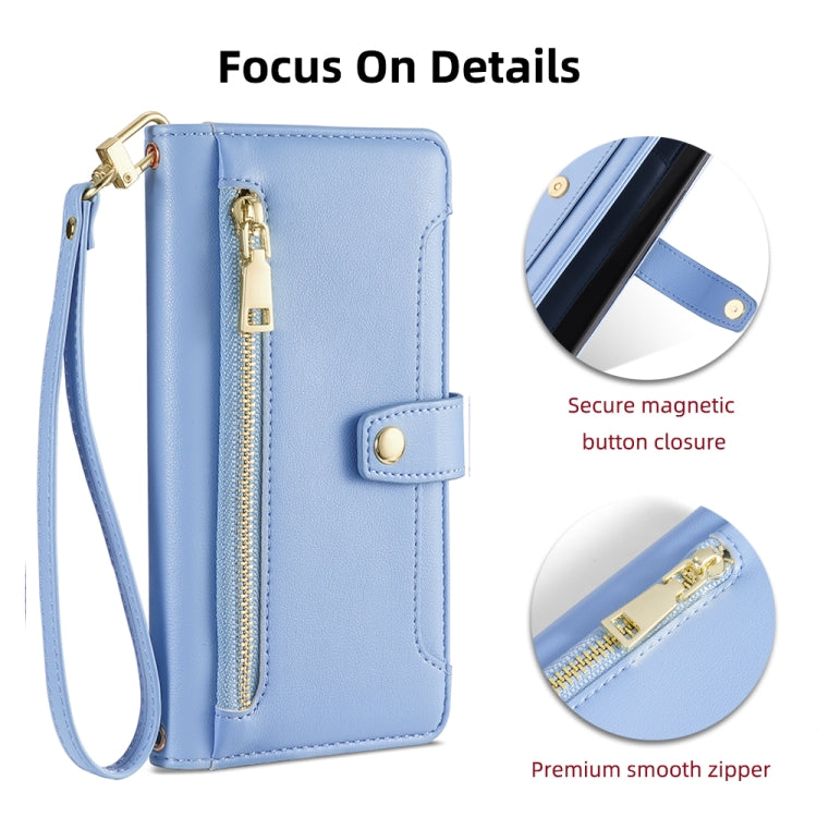 For Samsung Galaxy S24 5G Sheep Texture Cross-body Zipper Wallet Leather Phone Case(Blue) - HoMEdemic™ 