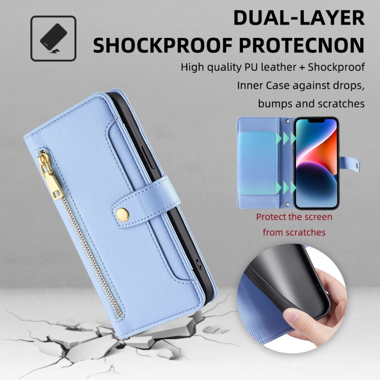 For Samsung Galaxy S24 5G Sheep Texture Cross-body Zipper Wallet Leather Phone Case(Blue) - HoMEdemic™ 