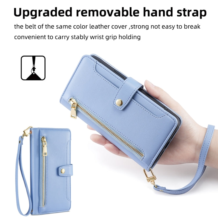 For Samsung Galaxy S24 5G Sheep Texture Cross-body Zipper Wallet Leather Phone Case(Blue) - HoMEdemic™ 