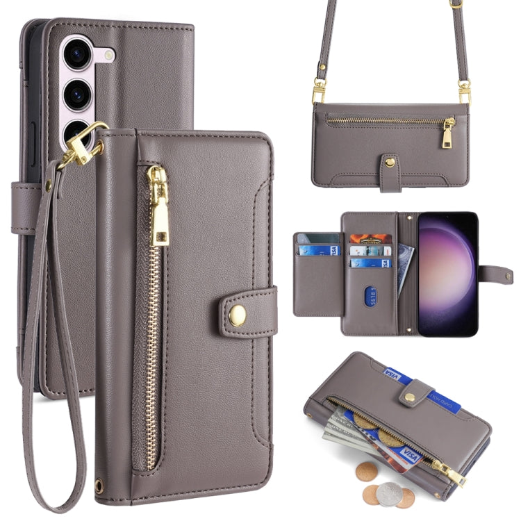 For Samsung Galaxy S24 5G Sheep Texture Cross-body Zipper Wallet Leather Phone Case(Grey) - HoMEdemic™ 