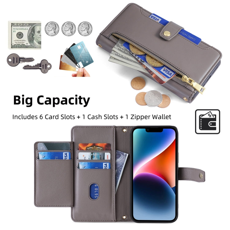 For Samsung Galaxy S24 5G Sheep Texture Cross-body Zipper Wallet Leather Phone Case(Grey) - HoMEdemic™ 