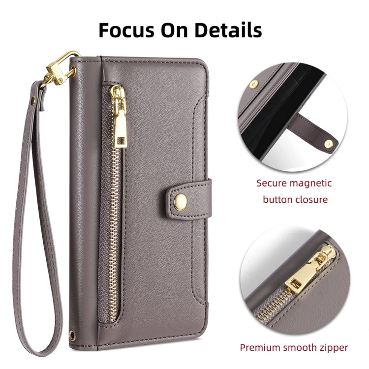 For Samsung Galaxy S24 5G Sheep Texture Cross-body Zipper Wallet Leather Phone Case(Grey) - HoMEdemic™ 