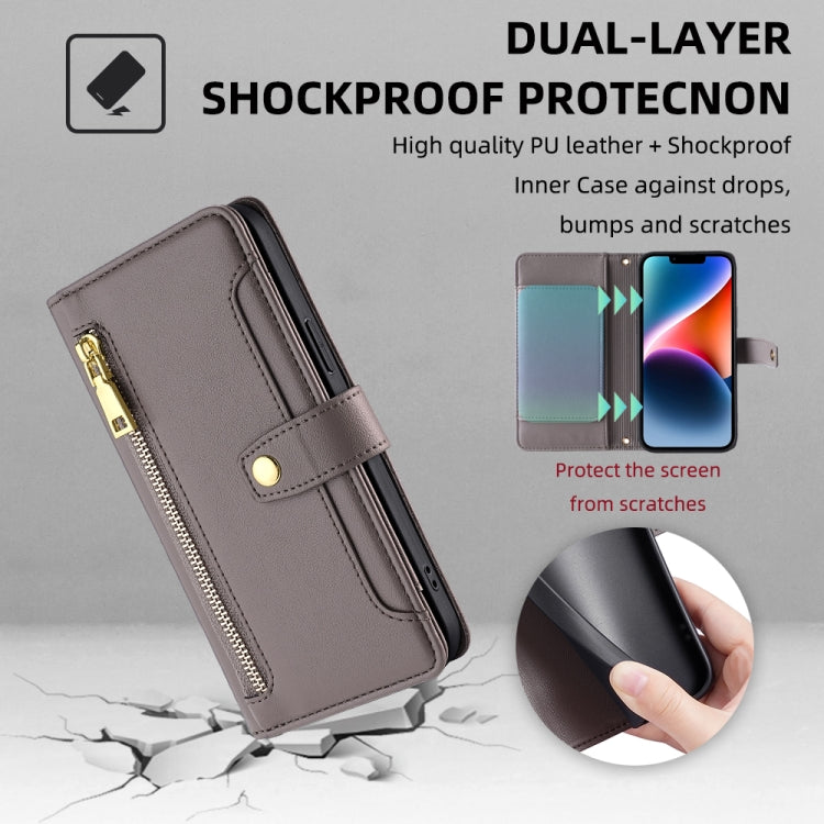 For Samsung Galaxy S24 5G Sheep Texture Cross-body Zipper Wallet Leather Phone Case(Grey) - HoMEdemic™ 