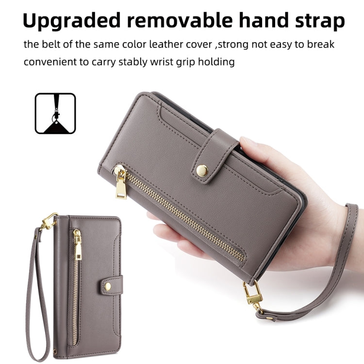For Samsung Galaxy S24 5G Sheep Texture Cross-body Zipper Wallet Leather Phone Case(Grey) - HoMEdemic™ 