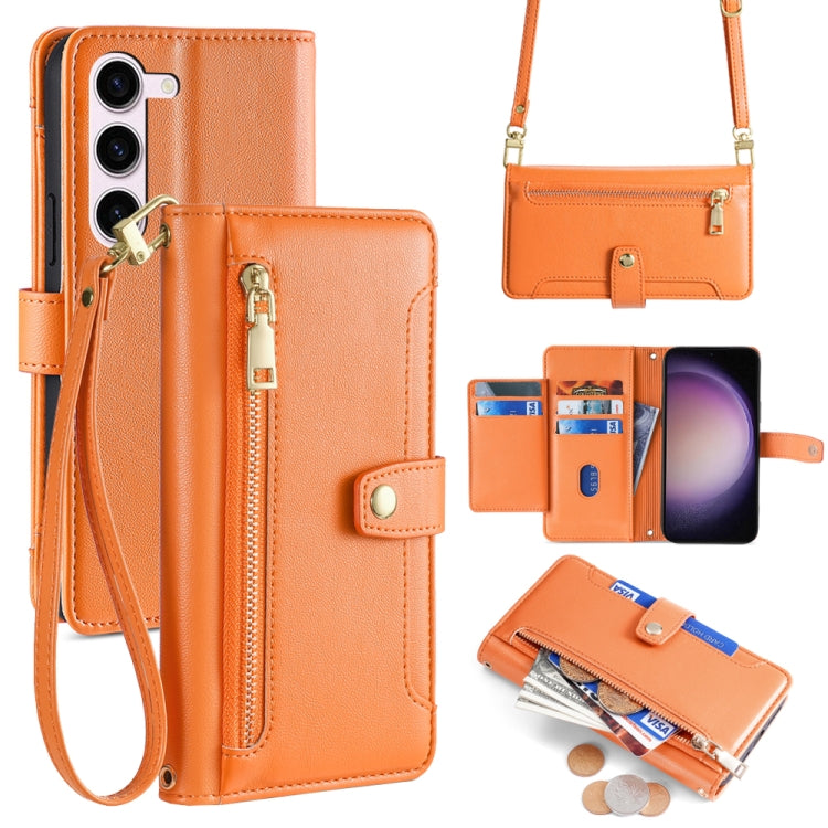 For Samsung Galaxy S24 5G Sheep Texture Cross-body Zipper Wallet Leather Phone Case(Orange) - HoMEdemic™ 