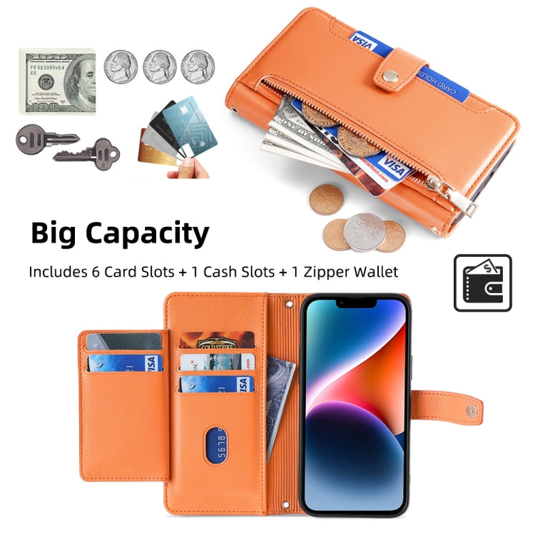 For Samsung Galaxy S24 5G Sheep Texture Cross-body Zipper Wallet Leather Phone Case(Orange) - HoMEdemic™ 