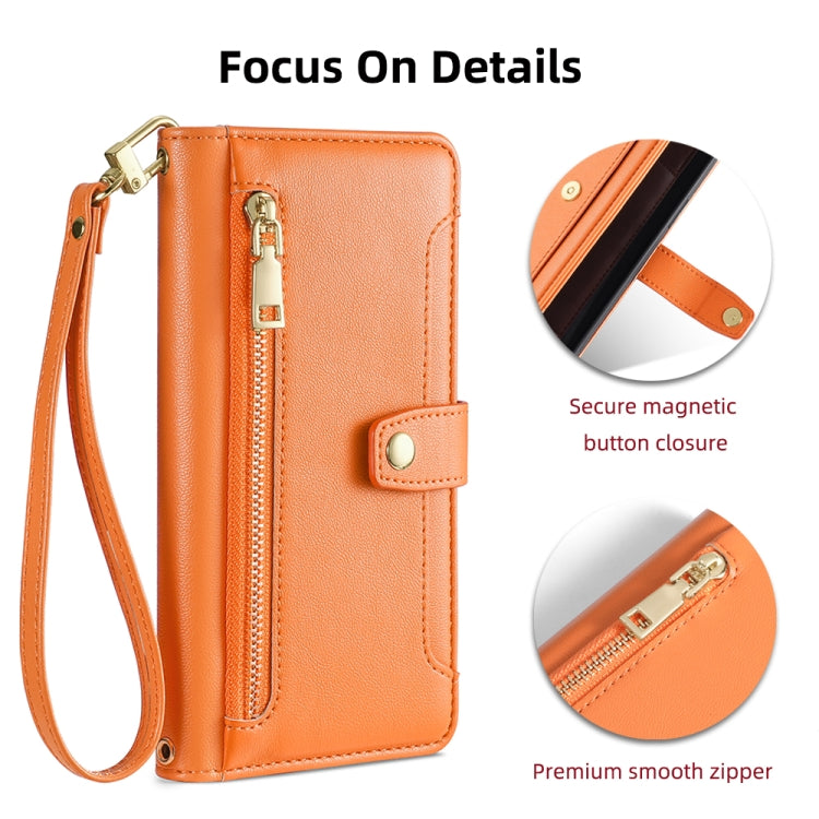For Samsung Galaxy S24 5G Sheep Texture Cross-body Zipper Wallet Leather Phone Case(Orange) - HoMEdemic™ 