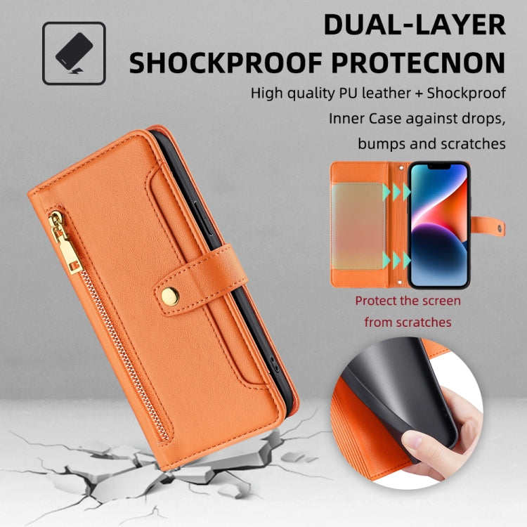 For Samsung Galaxy S24 5G Sheep Texture Cross-body Zipper Wallet Leather Phone Case(Orange) - HoMEdemic™ 