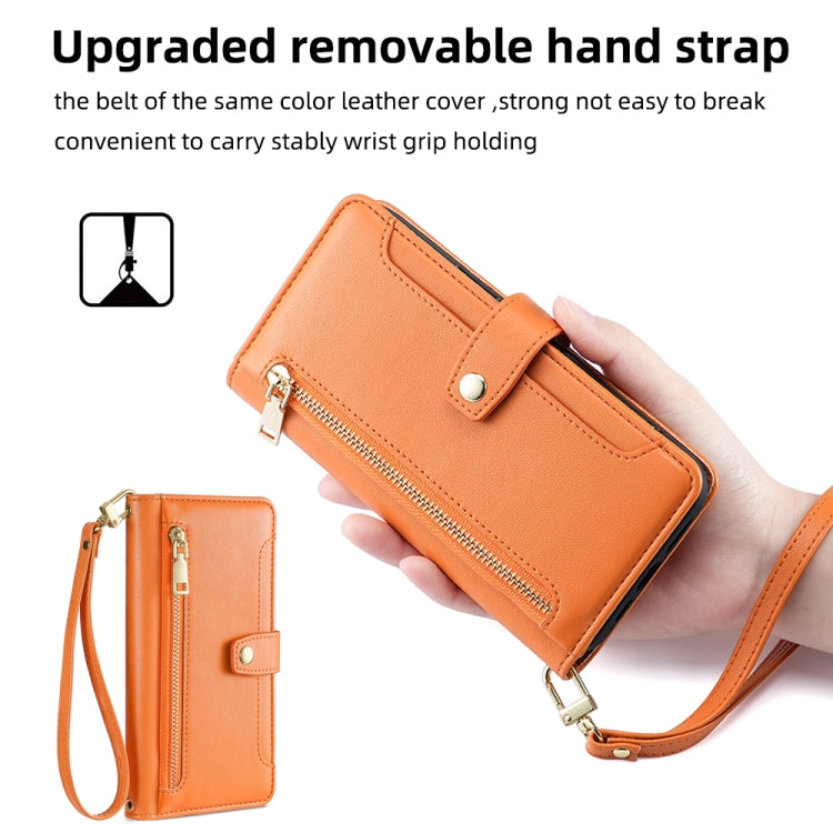 For Samsung Galaxy S24 5G Sheep Texture Cross-body Zipper Wallet Leather Phone Case(Orange) - HoMEdemic™ 