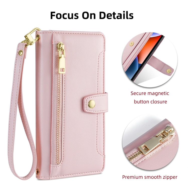 For Samsung Galaxy S24 5G Sheep Texture Cross-body Zipper Wallet Leather Phone Case(Pink) - HoMEdemic™ 