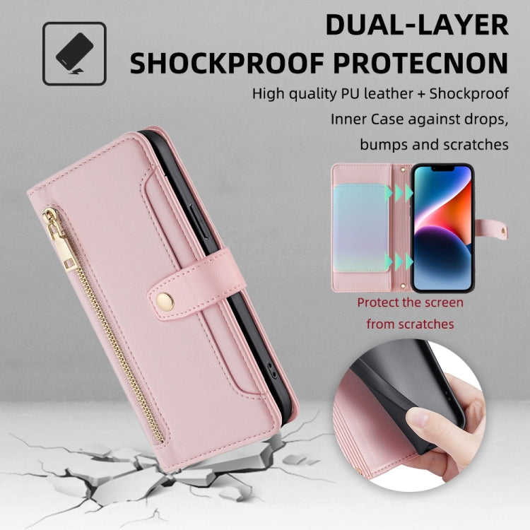 For Samsung Galaxy S24 5G Sheep Texture Cross-body Zipper Wallet Leather Phone Case(Pink) - HoMEdemic™ 