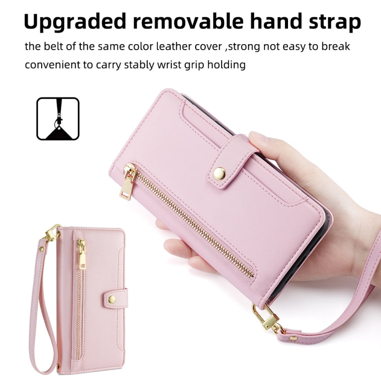 For Samsung Galaxy S24 5G Sheep Texture Cross-body Zipper Wallet Leather Phone Case(Pink) - HoMEdemic™ 
