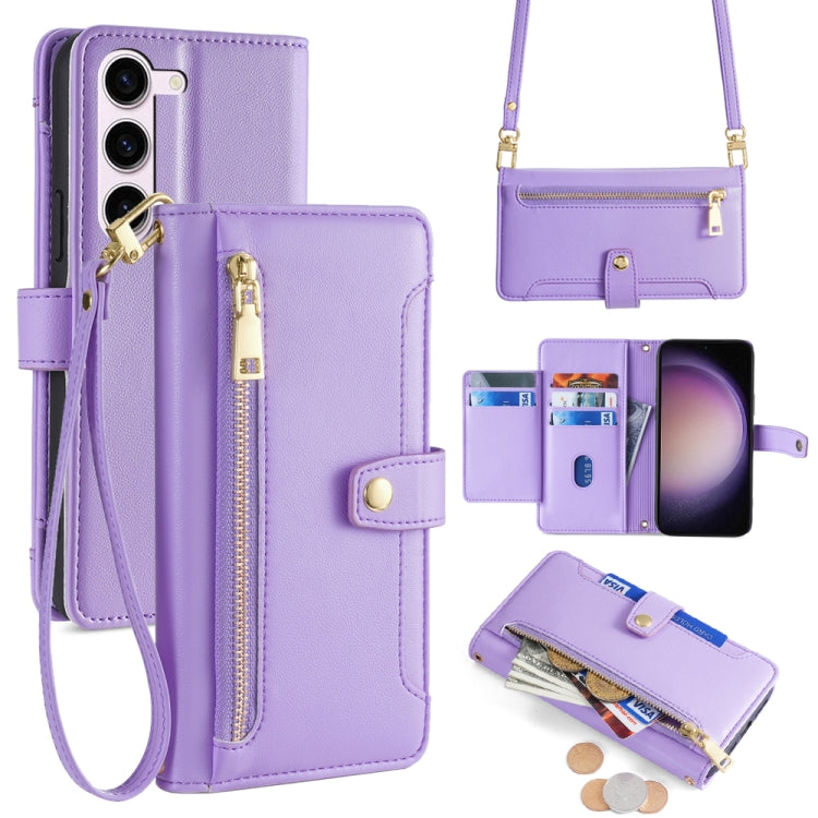 For Samsung Galaxy S24 5G Sheep Texture Cross-body Zipper Wallet Leather Phone Case(Purple) - HoMEdemic™ 