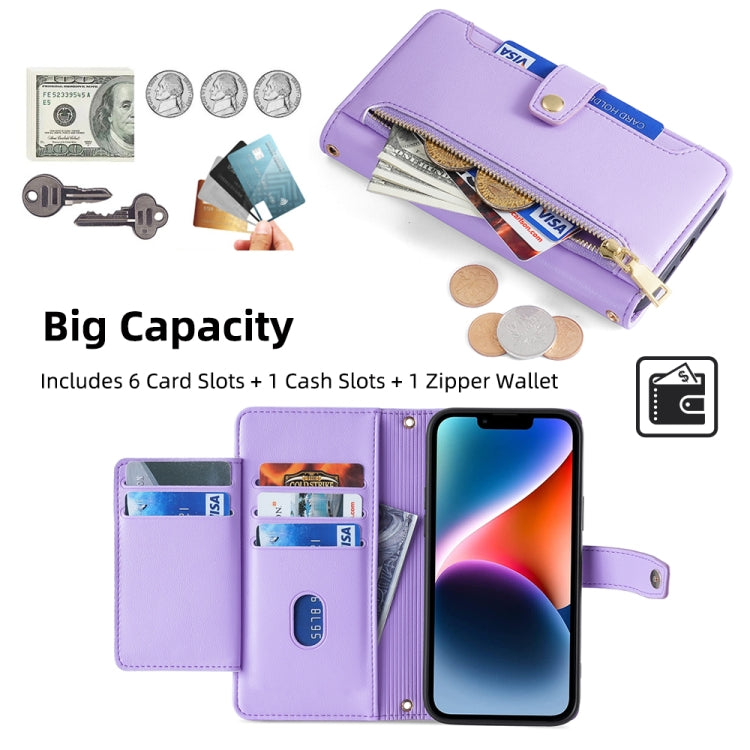 For Samsung Galaxy S24 5G Sheep Texture Cross-body Zipper Wallet Leather Phone Case(Purple) - HoMEdemic™ 