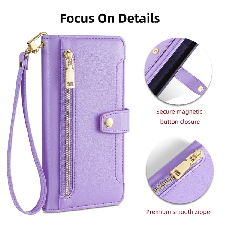 For Samsung Galaxy S24 5G Sheep Texture Cross-body Zipper Wallet Leather Phone Case(Purple) - HoMEdemic™ 