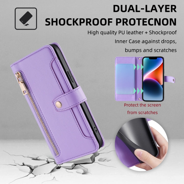For Samsung Galaxy S24 5G Sheep Texture Cross-body Zipper Wallet Leather Phone Case(Purple) - HoMEdemic™ 