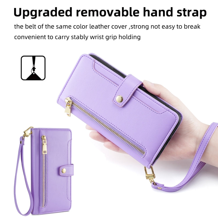 For Samsung Galaxy S24 5G Sheep Texture Cross-body Zipper Wallet Leather Phone Case(Purple) - HoMEdemic™ 