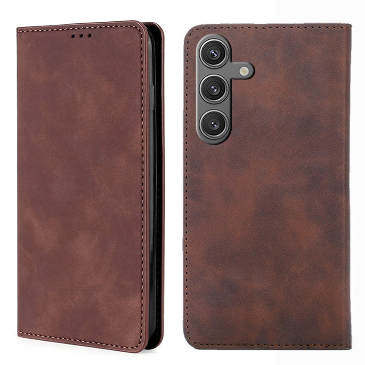 For Samsung Galaxy S24 5G Skin Feel Magnetic Leather Phone Case(Dark Brown) - HoMEdemic™ 