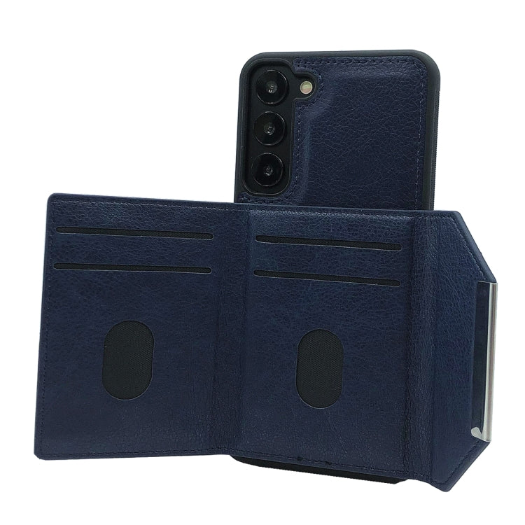 For Samsung Galaxy S24 5G Solid Color Metal Buckle Card Slots Bag Phone Case(Blue) - HoMEdemic™ 