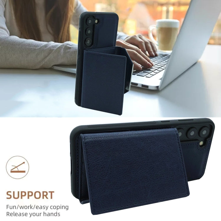For Samsung Galaxy S24 5G Solid Color Metal Buckle Card Slots Bag Phone Case(Blue) - HoMEdemic™ 