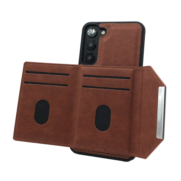 For Samsung Galaxy S24 5G Solid Color Metal Buckle Card Slots Bag Phone Case(Brown) - HoMEdemic™ 