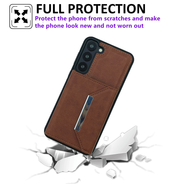 For Samsung Galaxy S24 5G Solid Color Metal Buckle Card Slots Bag Phone Case(Brown) - HoMEdemic™ 