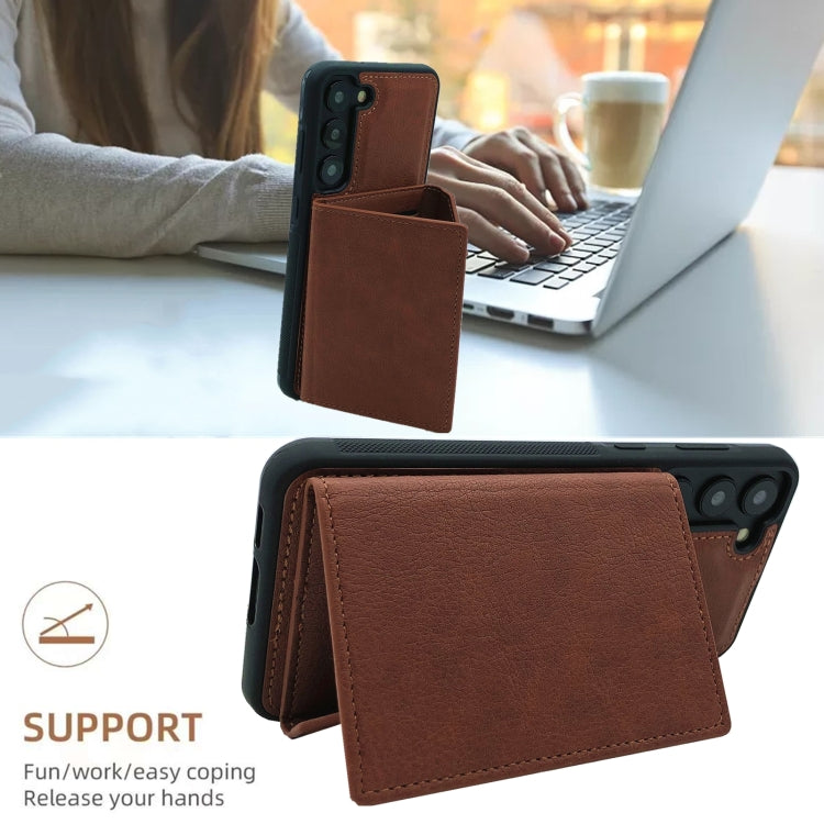 For Samsung Galaxy S24 5G Solid Color Metal Buckle Card Slots Bag Phone Case(Brown) - HoMEdemic™ 