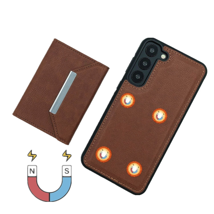 For Samsung Galaxy S24 5G Solid Color Metal Buckle Card Slots Bag Phone Case(Brown) - HoMEdemic™ 