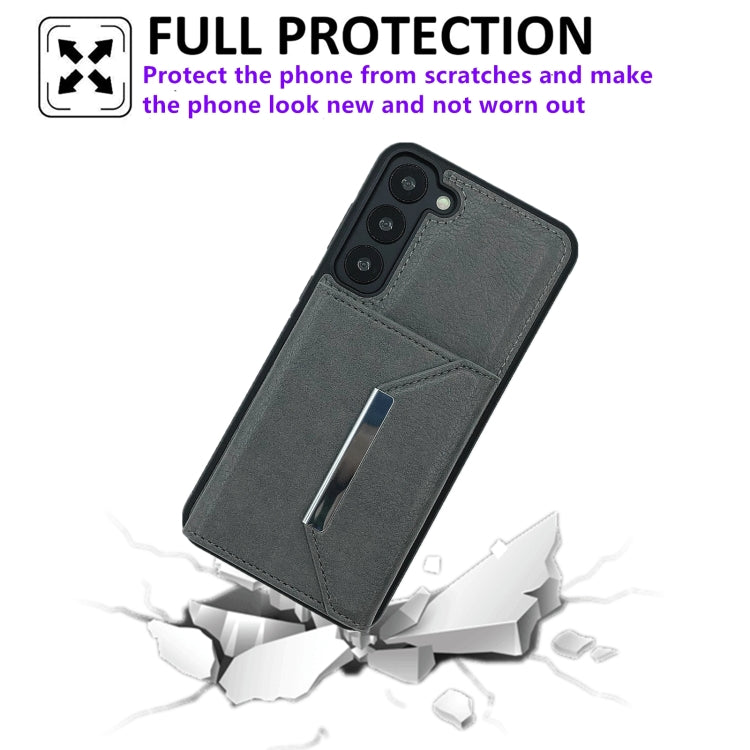 For Samsung Galaxy S24 5G Solid Color Metal Buckle Card Slots Bag Phone Case(Grey) - HoMEdemic™ 