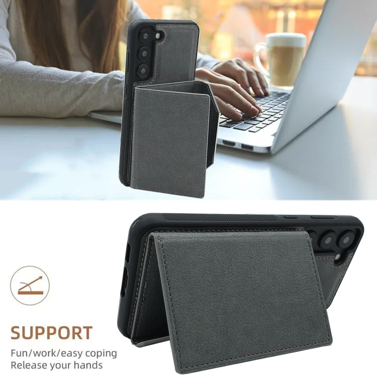 For Samsung Galaxy S24 5G Solid Color Metal Buckle Card Slots Bag Phone Case(Grey) - HoMEdemic™ 