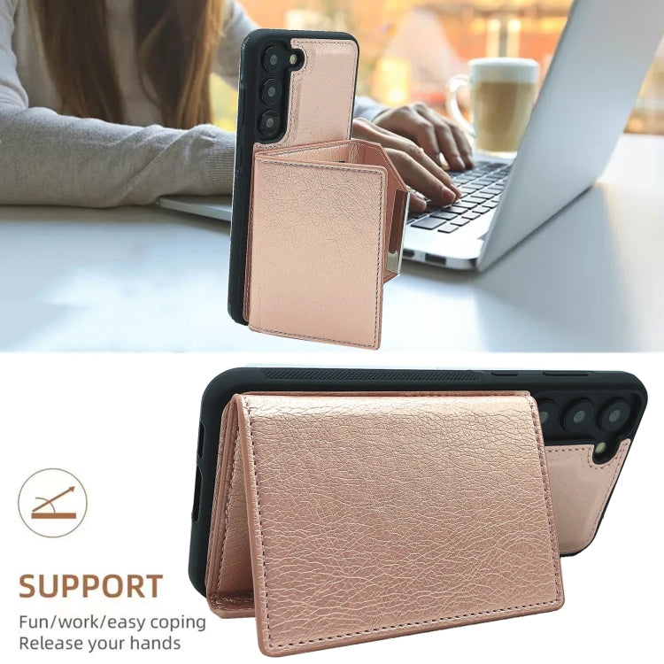 For Samsung Galaxy S24 5G Solid Color Metal Buckle Card Slots Bag Phone Case(Rose Gold) - HoMEdemic™ 