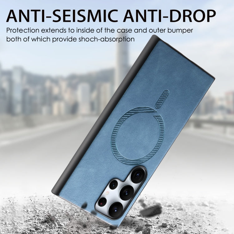 For Samsung Galaxy S24 5G Solid Color Retro Magsafe PU Back Cover Phone Case(Blue) - HoMEdemic™ 