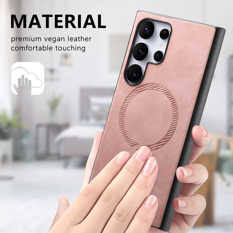 For Samsung Galaxy S24 5G Solid Color Retro Magsafe PU Back Cover Phone Case(Pink) - HoMEdemic™ 