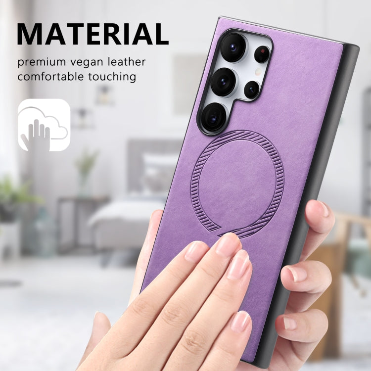 For Samsung Galaxy S24 5G Solid Color Retro Magsafe PU Back Cover Phone Case(Purple) - HoMEdemic™ 