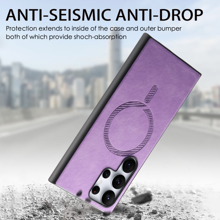 For Samsung Galaxy S24 5G Solid Color Retro Magsafe PU Back Cover Phone Case(Purple) - HoMEdemic™ 
