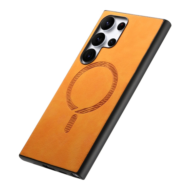 For Samsung Galaxy S24 5G Solid Color Retro Magsafe PU Back Cover Phone Case(Yellow) - HoMEdemic™ 