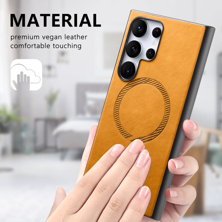 For Samsung Galaxy S24 5G Solid Color Retro Magsafe PU Back Cover Phone Case(Yellow) - HoMEdemic™ 