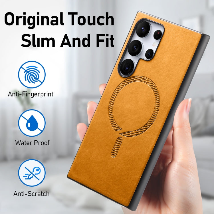 For Samsung Galaxy S24 5G Solid Color Retro Magsafe PU Back Cover Phone Case(Yellow) - HoMEdemic™ 