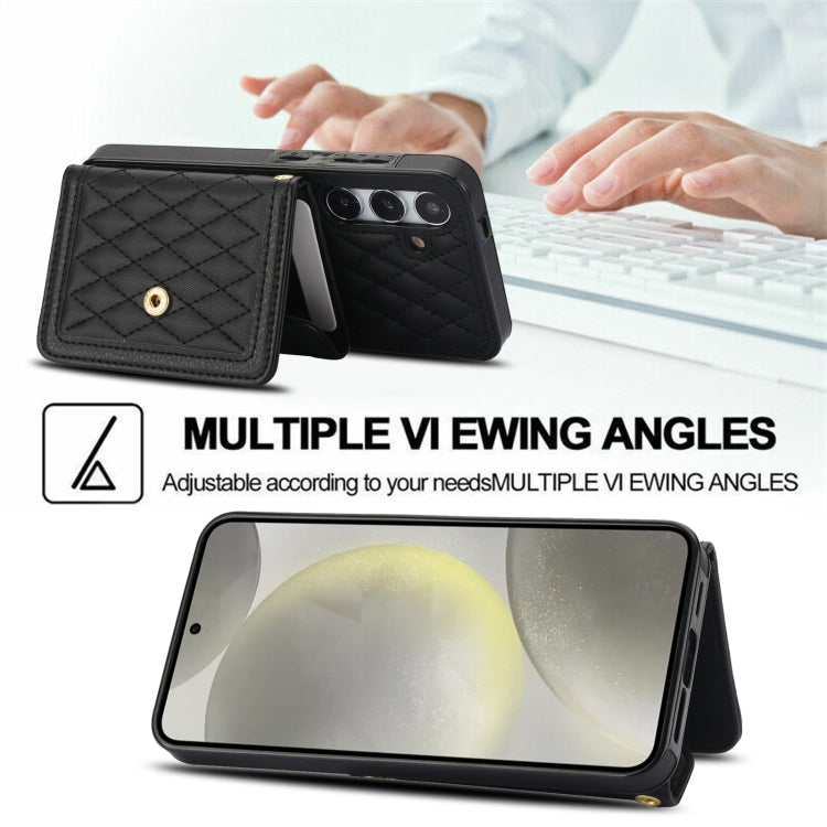 For Samsung Galaxy S24 5G Splicing Rhombic Texture Card Bag Phone Case with Long Lanyard(Black) - HoMEdemic™ 