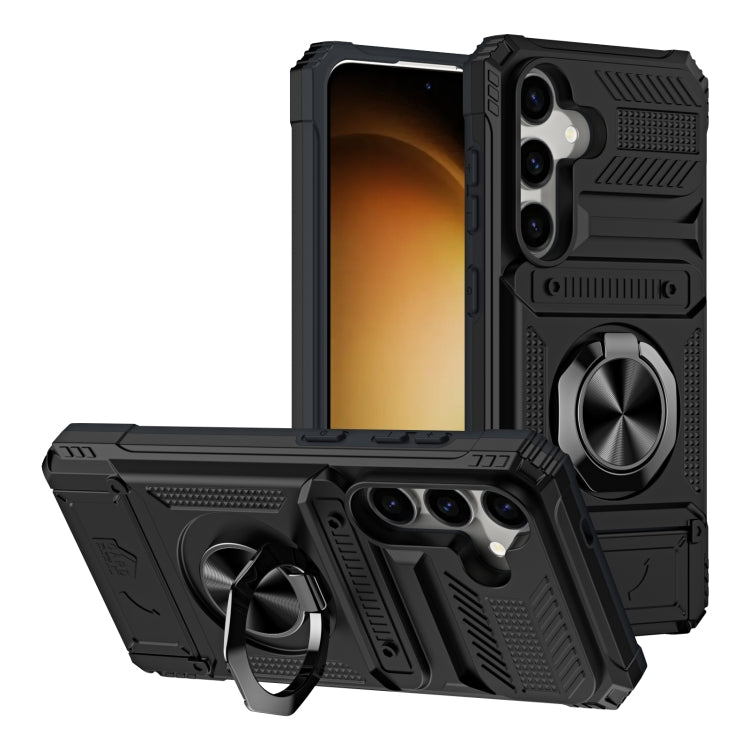 For Samsung Galaxy S24 5G TPU+PC Shockproof Card Phone Case with Metal Ring Holder(Black) - HoMEdemic™ 