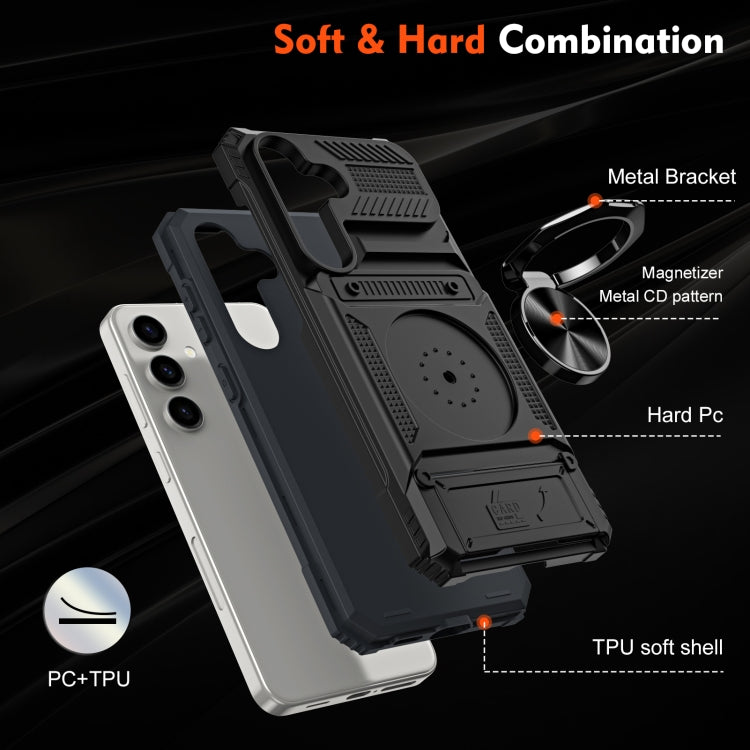 For Samsung Galaxy S24 5G TPU+PC Shockproof Card Phone Case with Metal Ring Holder(Black) - HoMEdemic™ 