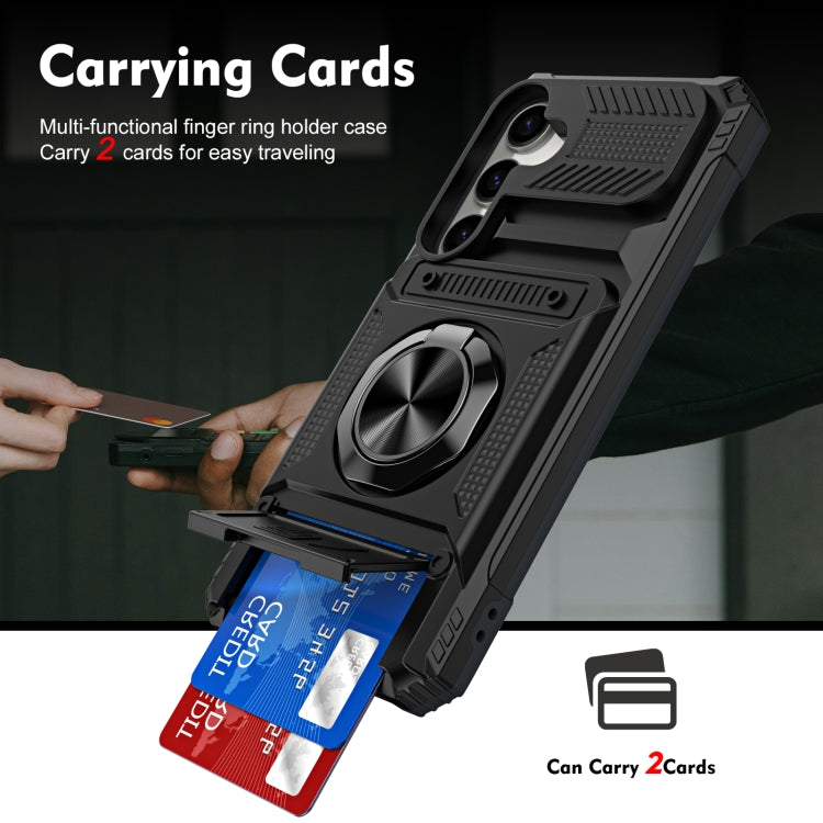 For Samsung Galaxy S24 5G TPU+PC Shockproof Card Phone Case with Metal Ring Holder(Black) - HoMEdemic™ 